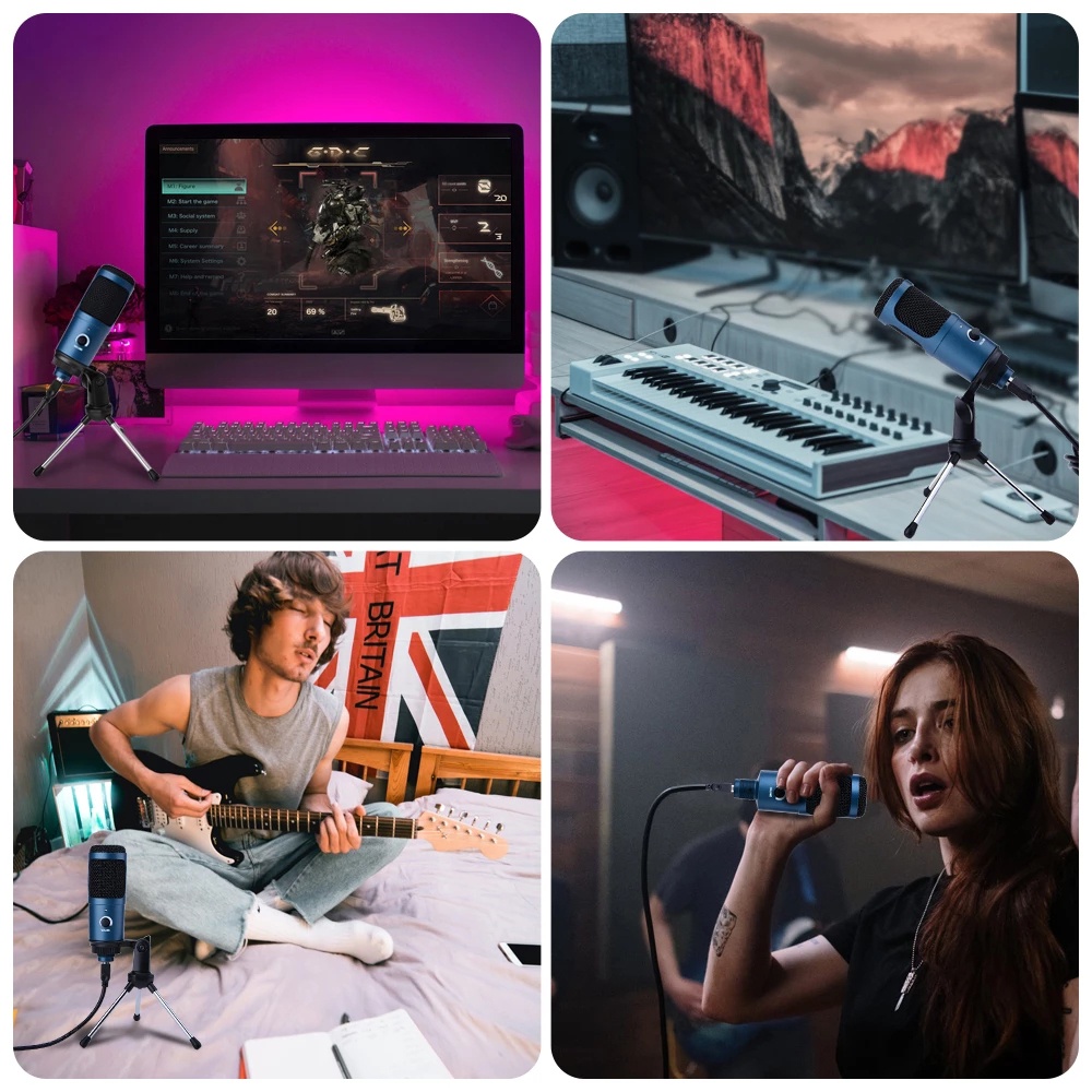 Ghi âm USB Condenser Micrô micrô phòng thu chuyên nghiệp cho máy tính PC Máy tính xách tay Podcasting giọng nói cho Youtube