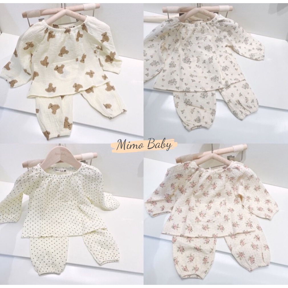 Bộ quần áo dài tay vải xô muslin cao cấp phối túi bụng đáng yêu cho bé QA42 Mimo Baby