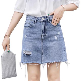 Chân Váy Jeans Form chữ A rách