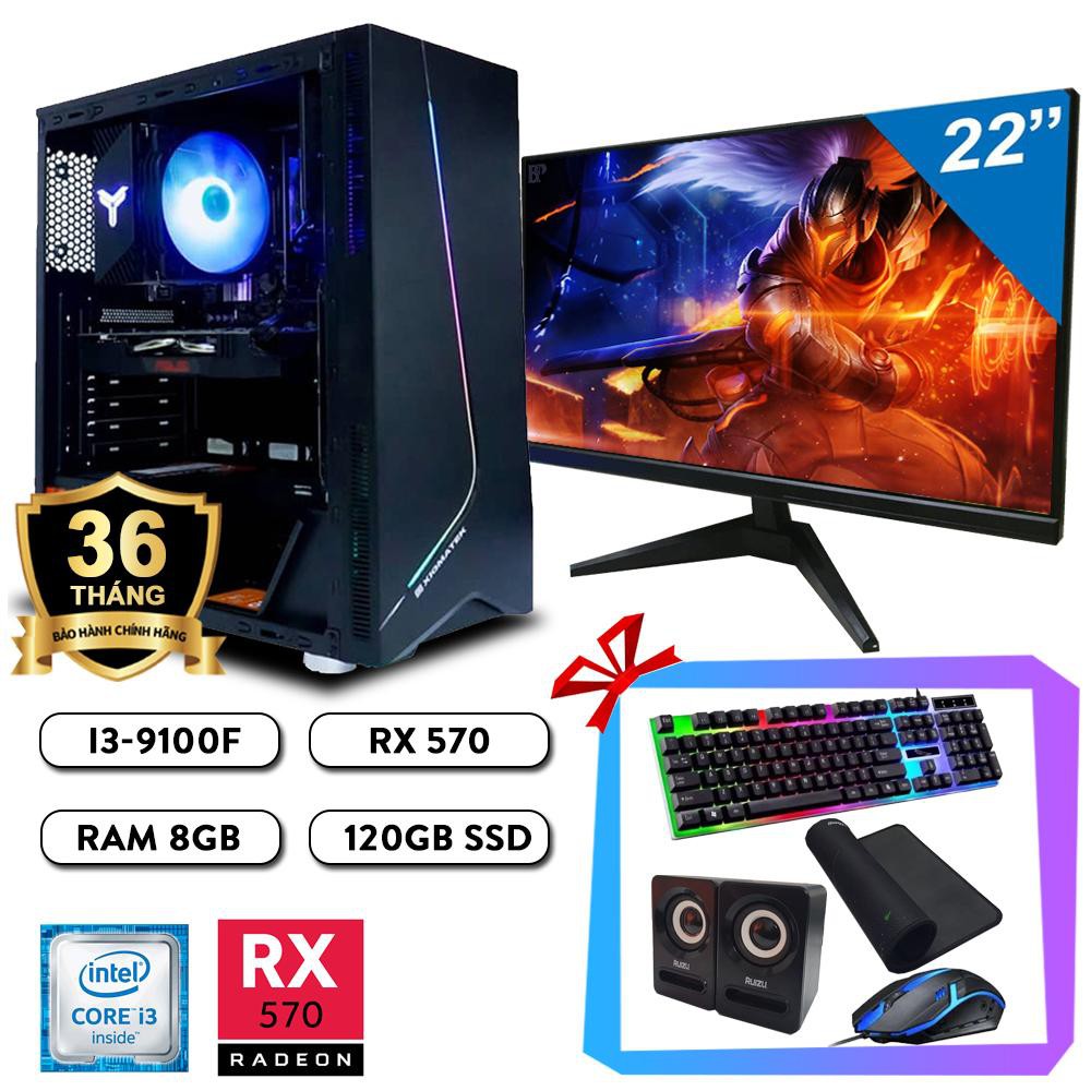 Máy tính chơi game Core I3 + màn hình 22'' Full HD LOL, CSGO, PUBG PC bao mượt | BH 36 tháng, tặng phím chuột, pad, loa | BigBuy360 - bigbuy360.vn