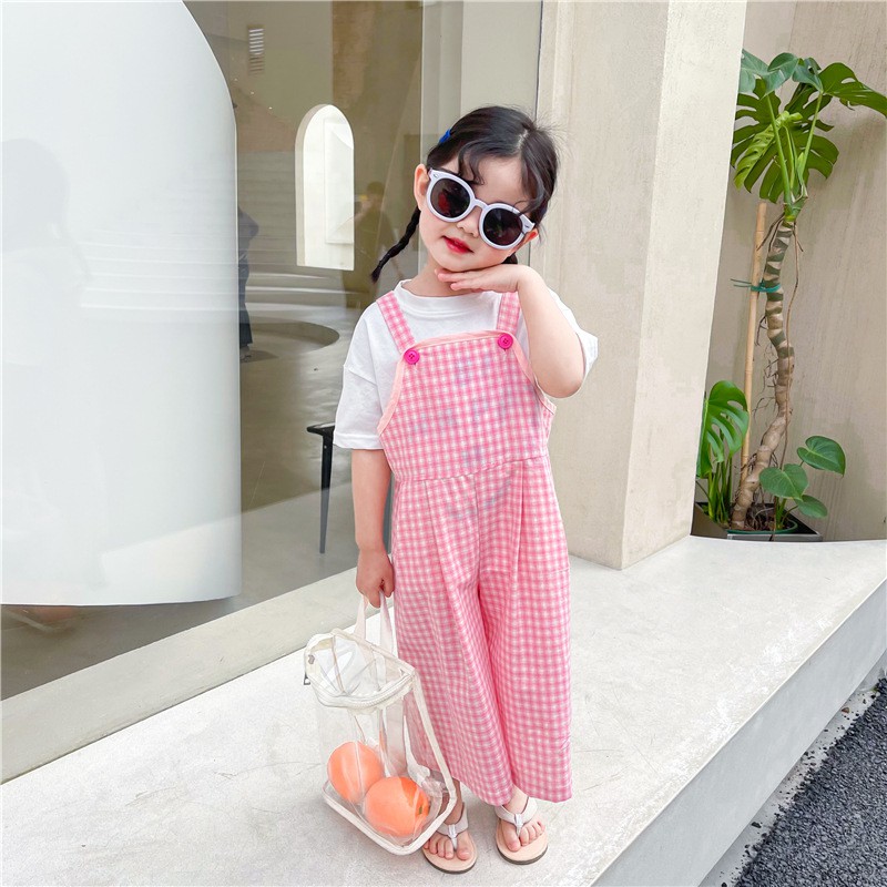 Quần Yếm Ống Rộng Họa Tiết Sọc Caro Thời Trang Mùa Hè Cho Bé
