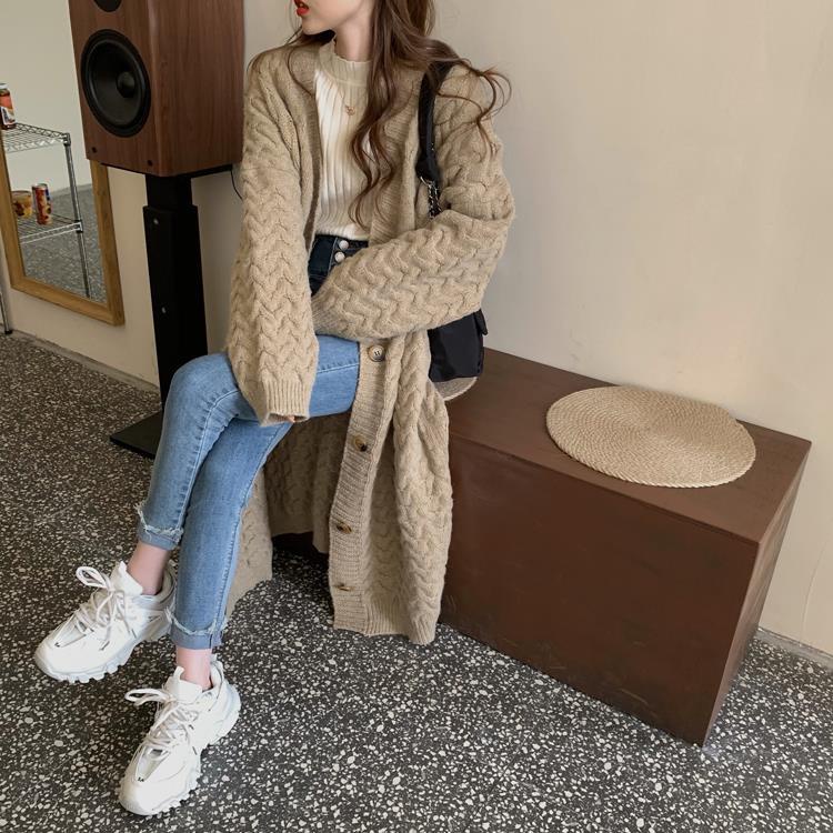 Áo khoác len dáng rộng dài qua gối phong cách Hàn Quốc thời trang thu đông dành cho nữ