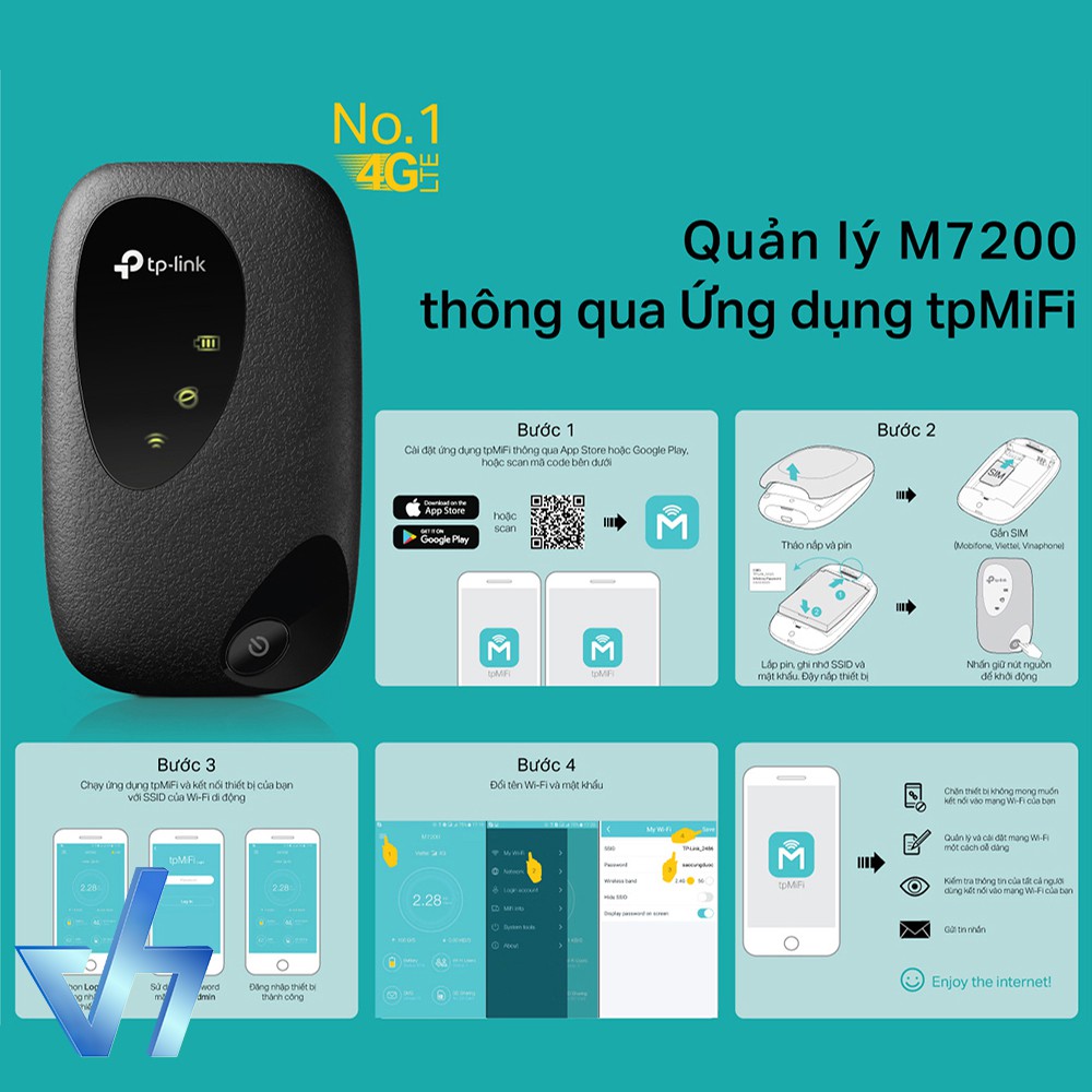 Bộ phát Wi-Fi Di động 4G LTE TP-Link M7200 (Đen)