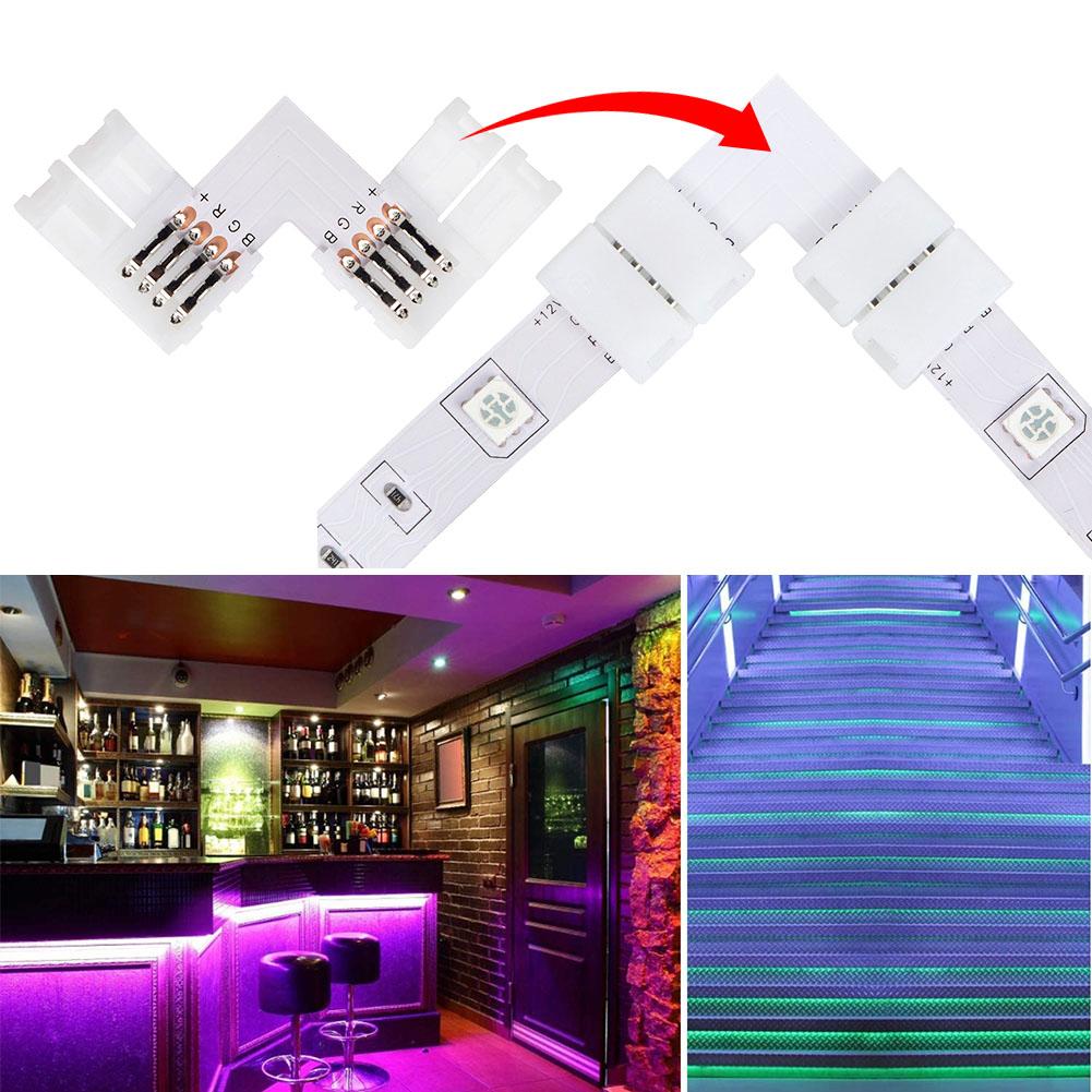 10 Cái / Bộ 10mm 4 Pin LED RGB Đầu nối L Hình dạng LED Góc Kết nối Đầu nối RGB Không có khe hở không dây không có dây