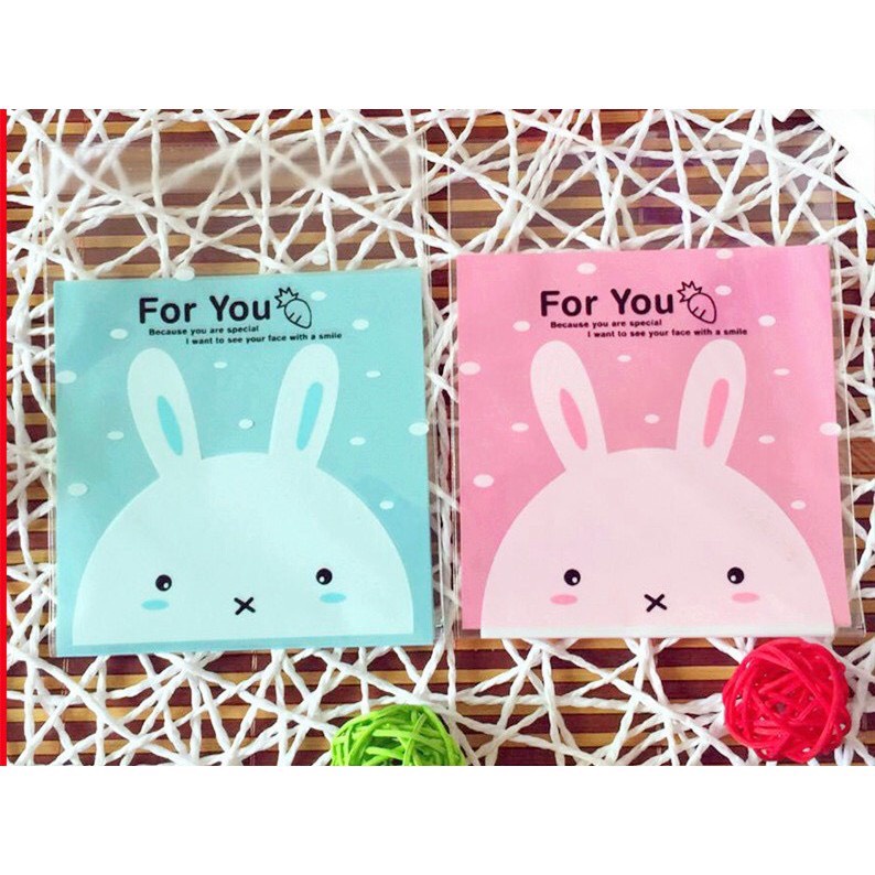 Set 100 túi kích thước 7x7cm đựng bánh kẹo, sticker hình động vật dễ thương Canarystore54