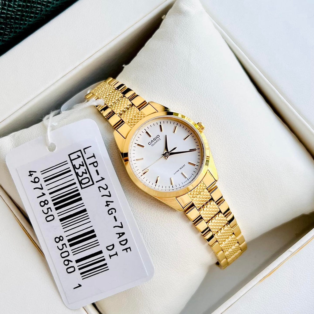 Đồng hồ Nữ Casio LTP-1274G-7A, đồng hồ chính hãng, dây vàng mặt trắng