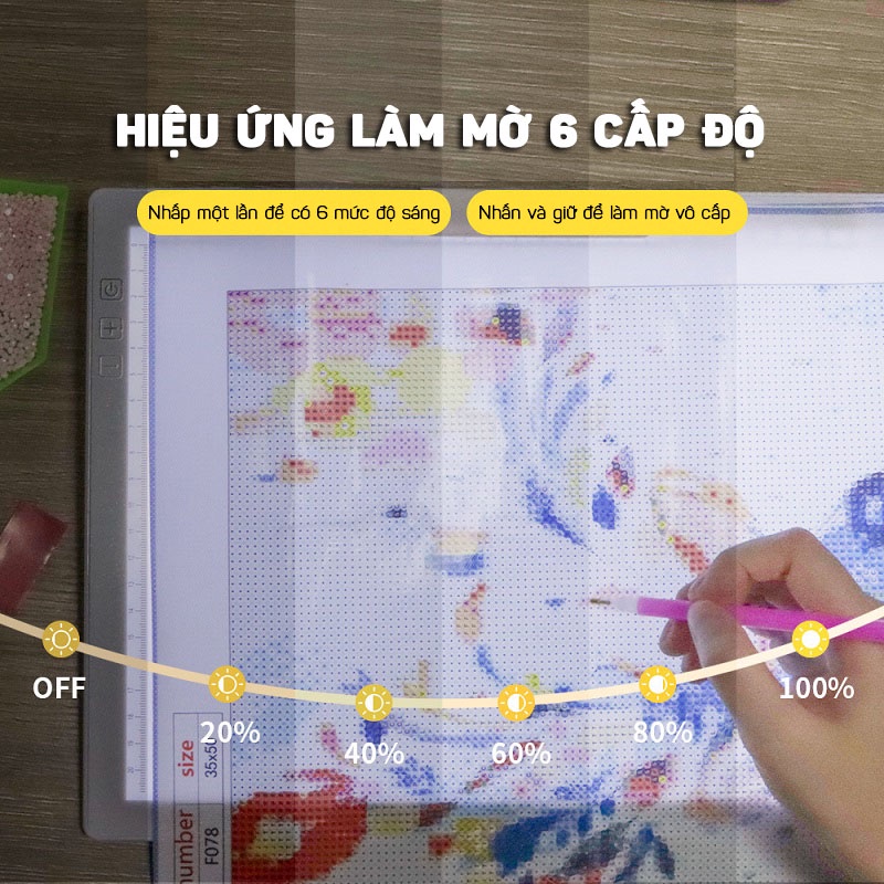 Bảng Vẽ Đèn LED Hắt Sáng, Đính Đá 6 Cấp Độ Sáng Khổ A4 Tích Hợp Pin 1500mAh,Xem X-Quang MARRYSTORE
