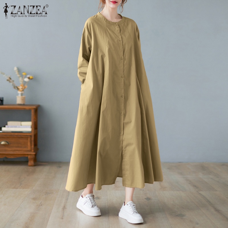 Đầm dài Zanzea tay dài cổ tròn phong cách nữ tính