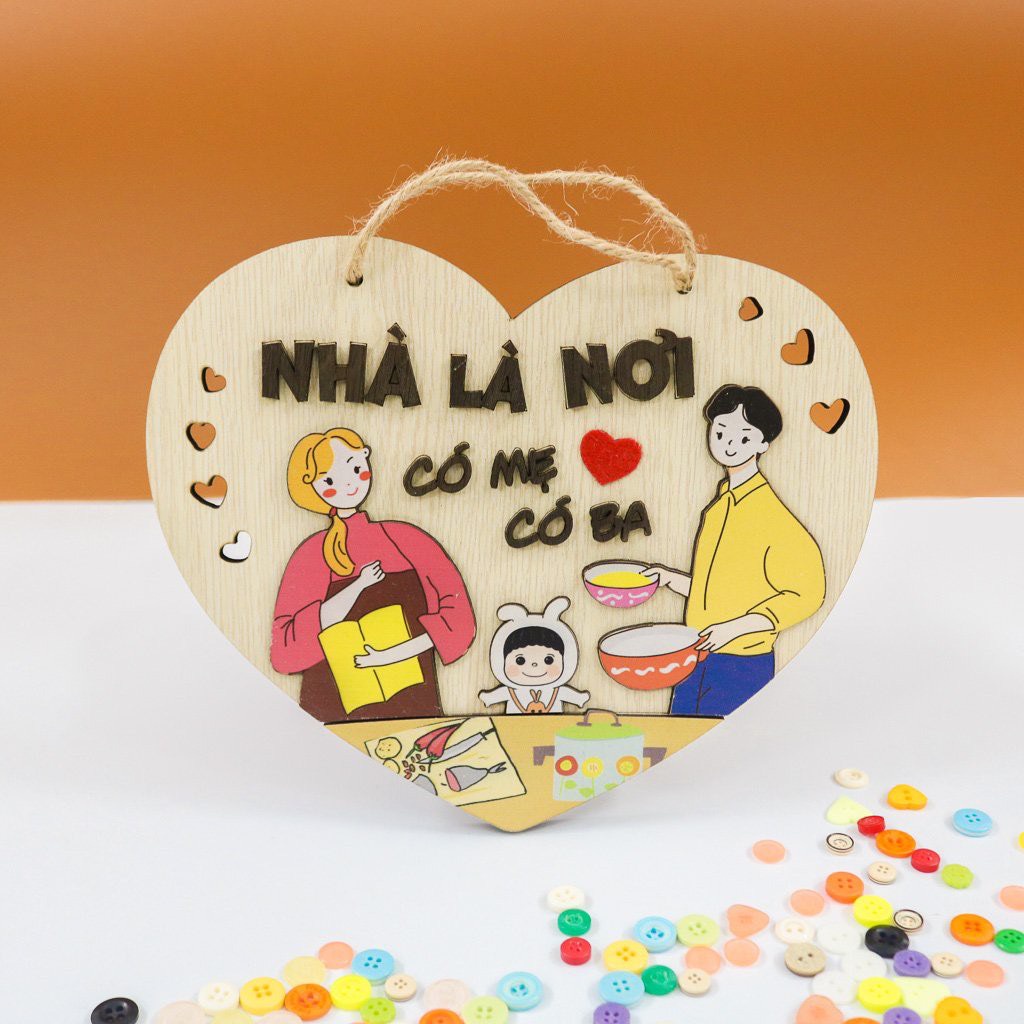 Bảng gỗ Gia đình nhà là nơi có mẹ có ba  - Bảng gỗ treo tường, trang trí nhà cửa