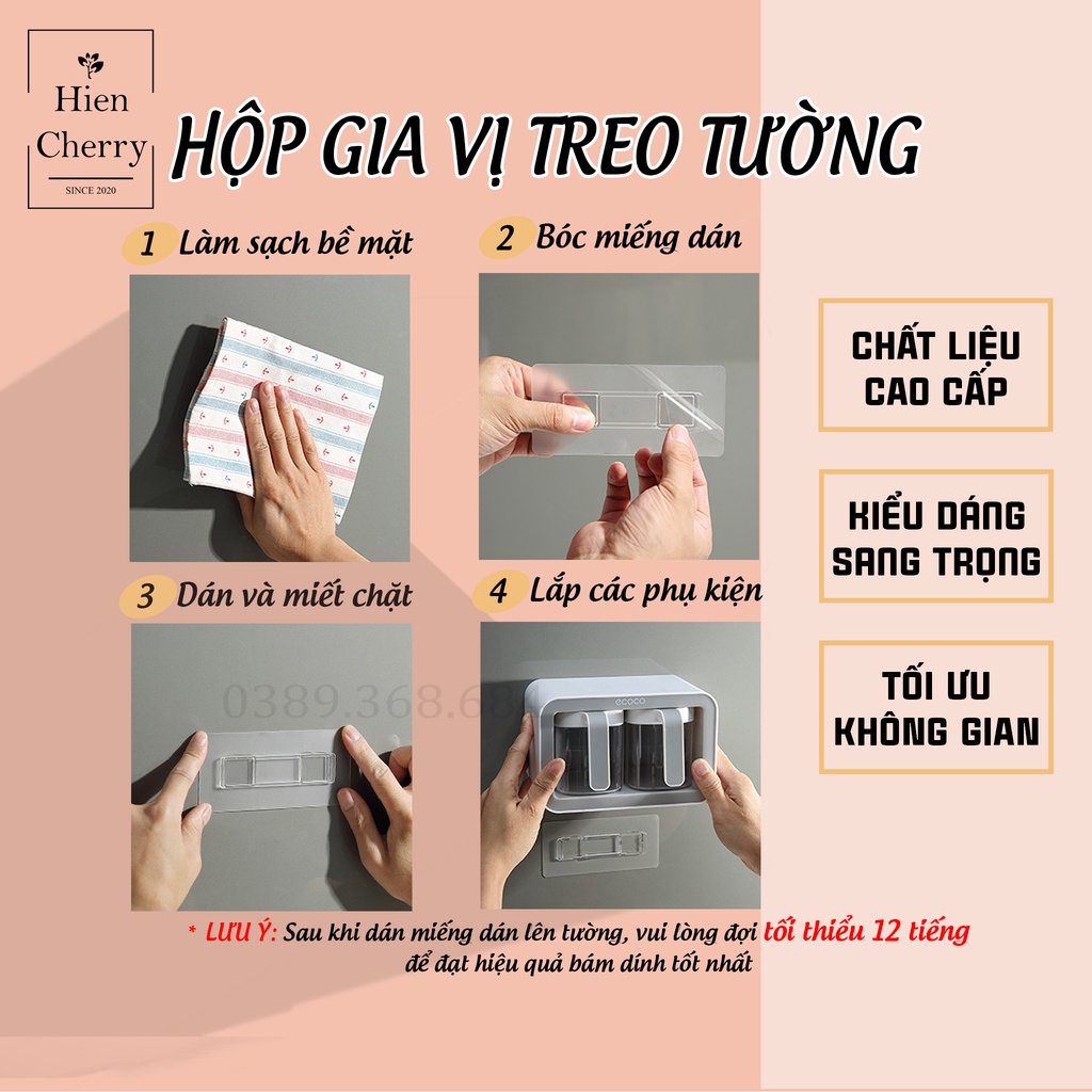 Hộp gia vị treo tường chính hãng ECOCO, kệ gia vị 2 ngăn, 3 ngăn tặng kèm thìa Model E2006, E2007