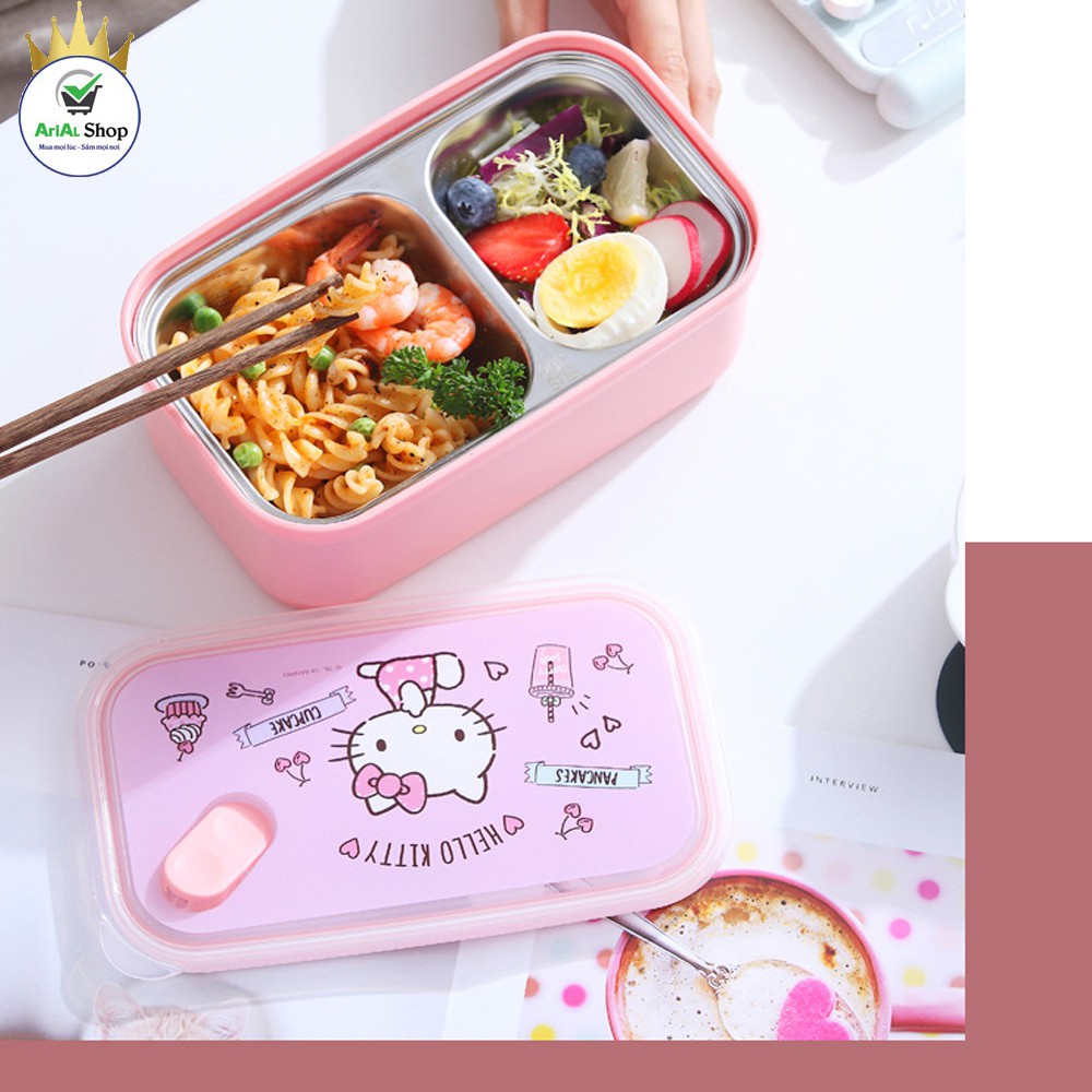 [Có Túi Đựng] Hộp đựng cơm trưa 1 tầng có khay chia thức ăn bằng inox304 an toàn khi sử dụng HC05