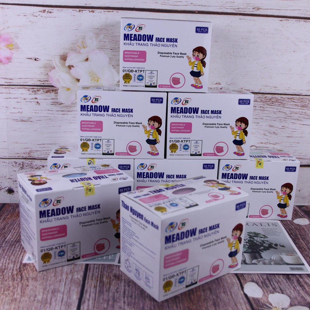 Hộp 50 Cái Khẩu Trang Y Tế Trẻ Em 3 Lớp Thảo Nguyên Xuất Hàn