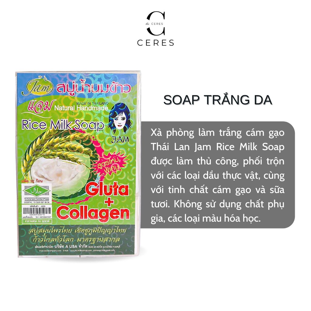 Xà Phòng Cám Gạo Thái Lan - Xà Bông Tẩy Tế Bào Da Chết Jam Rice Milk Soap Trắng Da Giảm Mụn Lưng