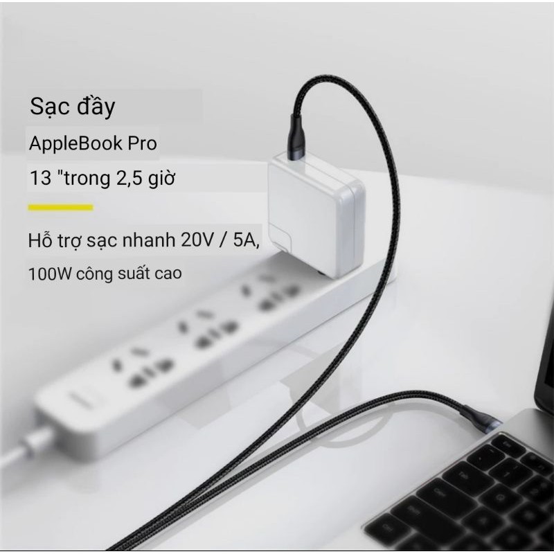 Cáp Sạc 100W TypeC to 2 TypeC Cho MacBook / Laptop Ipad Samsung Huawei