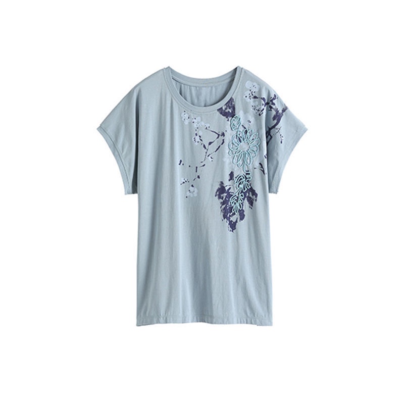 Áo thun tay ngắn cổ tròn chất liệu cotton thời trang mùa hè cho phụ nữ trung niên