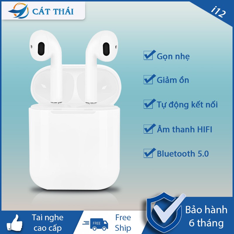 Tai nghe bluetooth không dây Cát Thái i12 tự động kết nối thiết kế nhỏ gọn dễ mang theo thao tác cảm ứng âm thanh HIFI