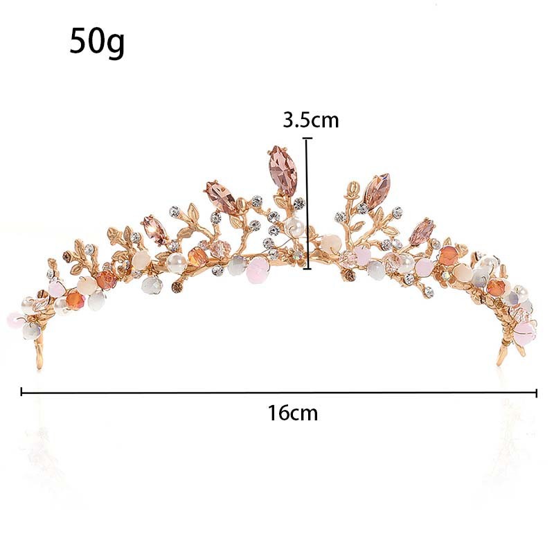 Vương Miện Cài Tóc Cô Dâu Đính Đá Pha Lê Hồng Xinh Xắn