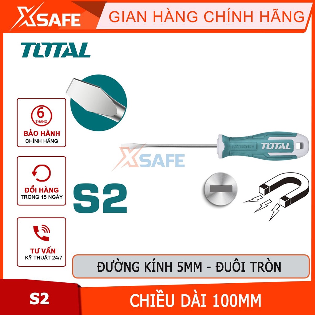 Tua vít dẹp TOTAL nhiều kích cỡ Tuốc nơ vít Thép Cr-V Đường kính 5.0mm hoặc 6.0mm Chiều dài 100mm tháo mở ốc vít[XSAFE]