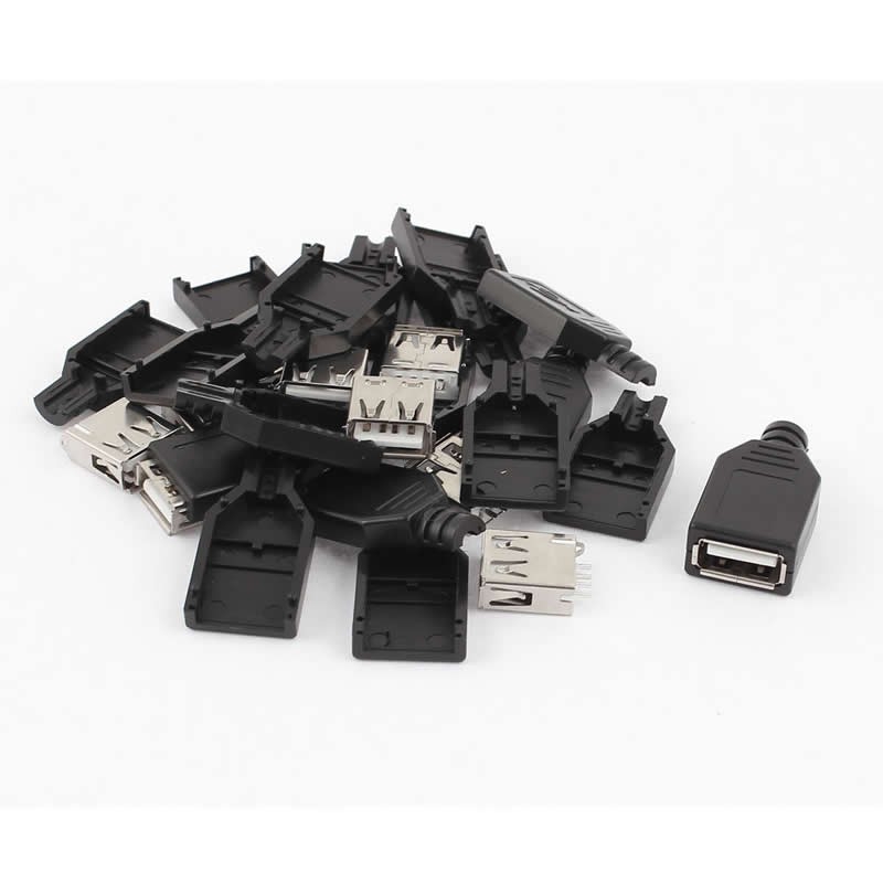 Set 10 đầu cắm USB 2.0 Type A 4 Pin có ốp bọc màu đen bằng nhựa