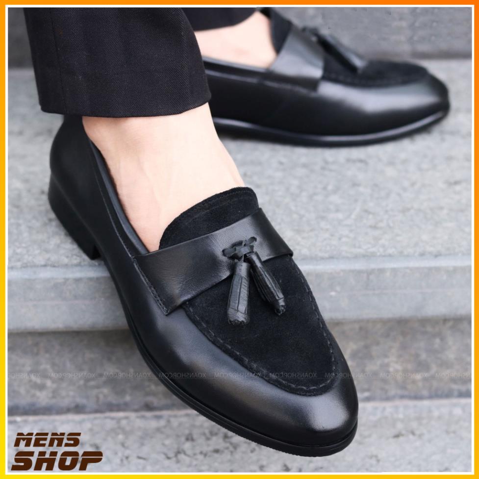 Giày tây nam Penny Loafer mặt da lộn gắn lơ  chuông  kiểu dáng siêu ấn tượng | Đế cao 3 cm