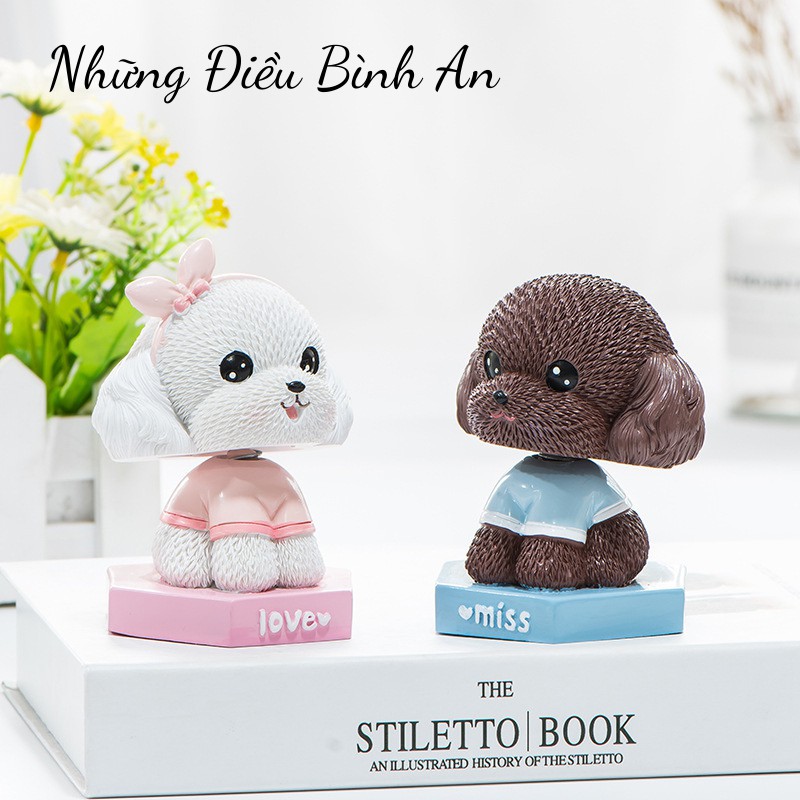 Tượng Cún con Poodle cổ lắc lò so trang trí ô tô, bàn làm việc dễ thương 💕FREESHIP 50k💕 - Những Điều Bình An
