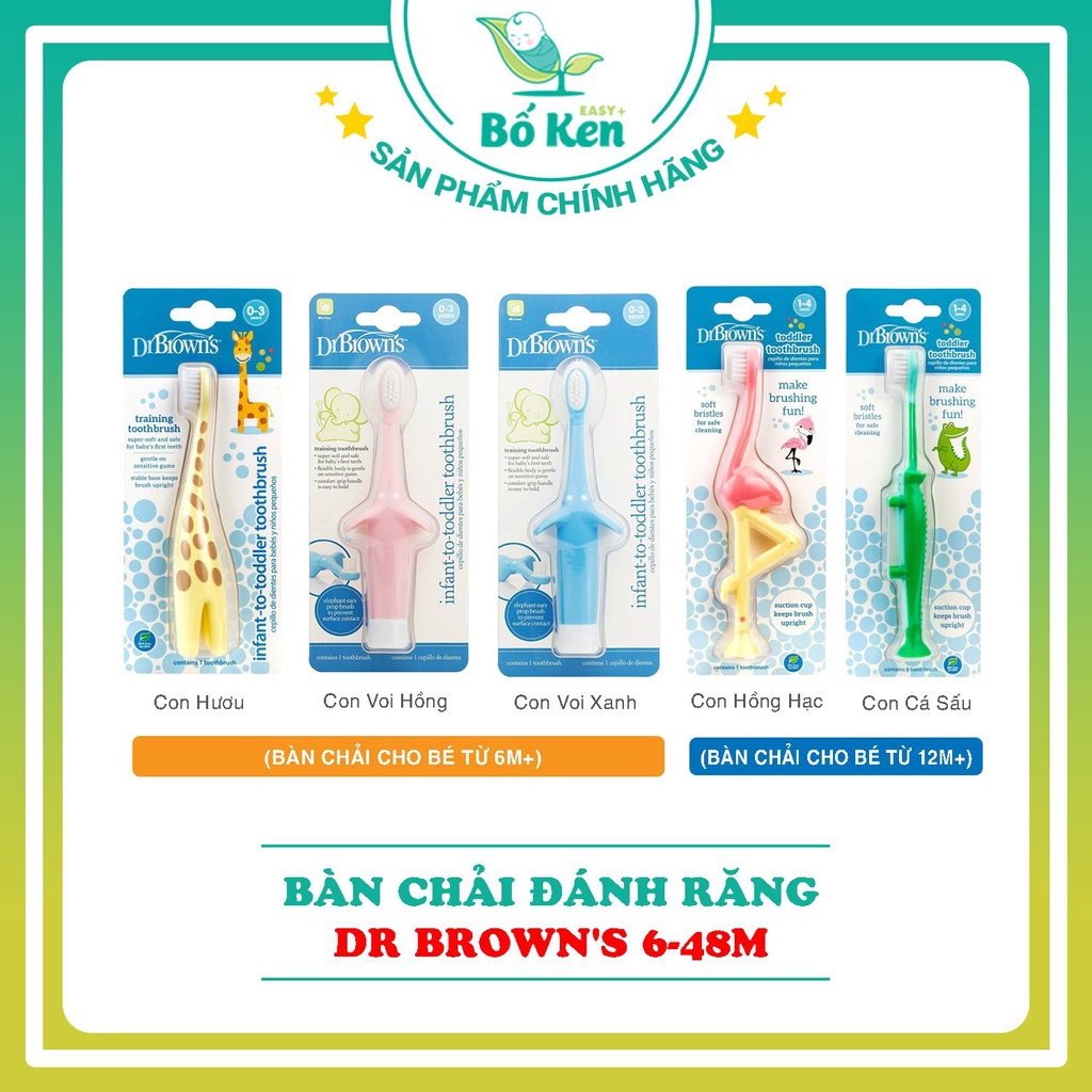 Shop Bố Ken Bàn chải đánh răng trẻ em Dr Brown's hình con vật 6-48 tháng [Hàng Chính Hãng]