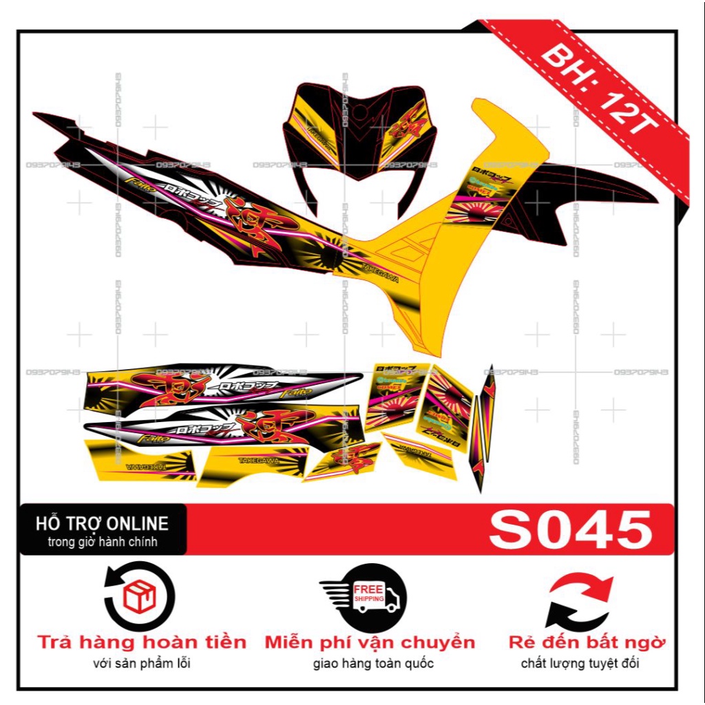 TEM RỜI SIRIUS MẶT TRỜI VÀNG ĐEN S045 -- SHIN DECAL 2