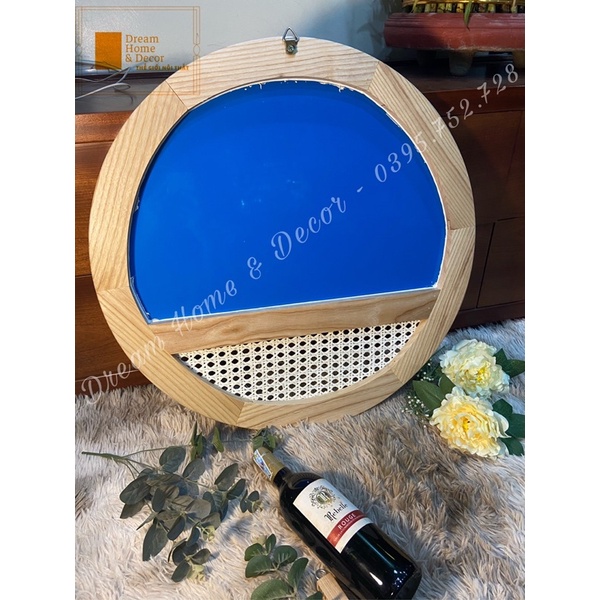 Gương decor mây viền gỗ , treo tường ,vintage