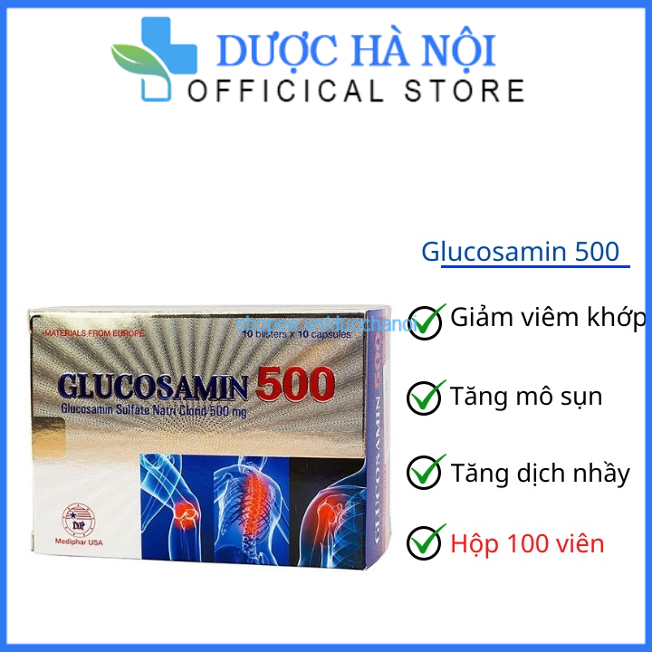 Viên uống Glucosamin 500mg ngăn ngừa thoái hóa khớp giúp xương chắc khỏe hộp 100 viên
