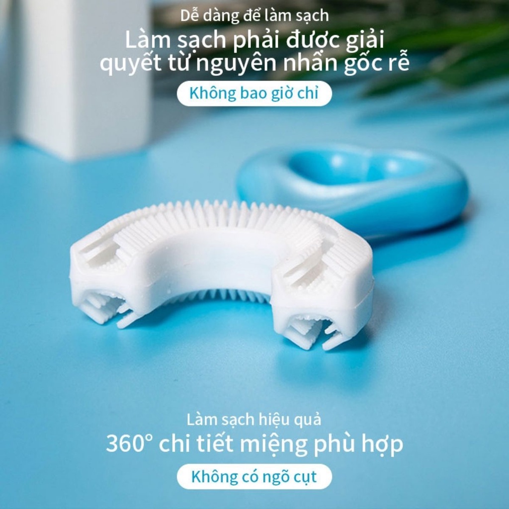 Bàn chải đánh răng hình chữ U silicon cho bé,Bàn chải đánh răng trẻ em, 360 độ - Silicon Siêu Mềm Cho Bé Từ 1,5 T