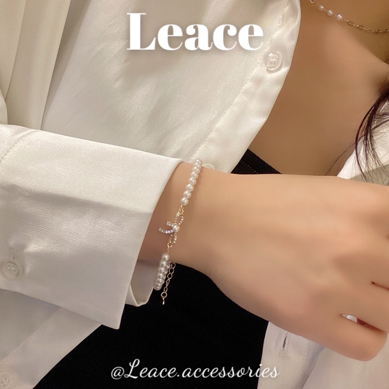 Vòng tay nữ, lắc tay ngọc trai nhân tạo mặt nơ đính đá BL012 Leace.accessories