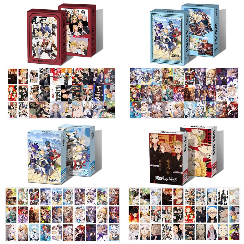 30 cái / bộ Anime Genshin Impact Tokyo Avengers Kaisen Jujutsu Attack on Titan thẻ ảnh