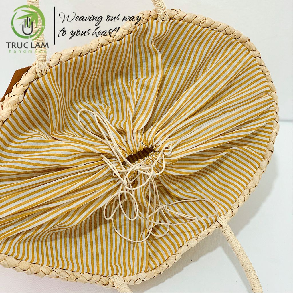 Túi Cói Sợi To Bện Thủ Công Thêu Mặt Cười Miệng Dây Rút – Trúc Lâm Handmade