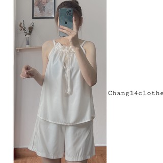 Set ngủ vải lụa 2 màu be, hồng