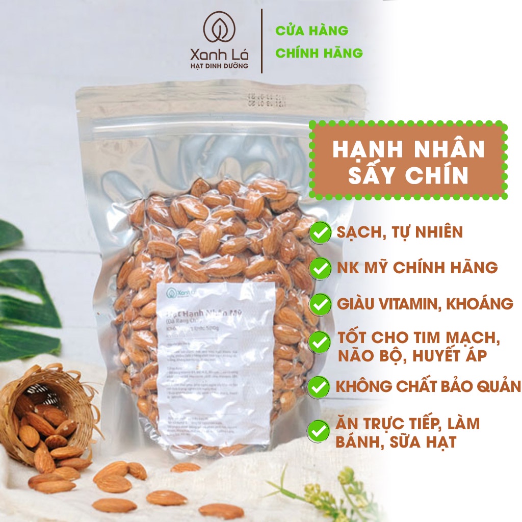 Hạt hạnh nhân Olam sống hoặc sấy chín đã tách vỏ nguyên vị loại A Xanh Lá nhập khẩu Mỹ