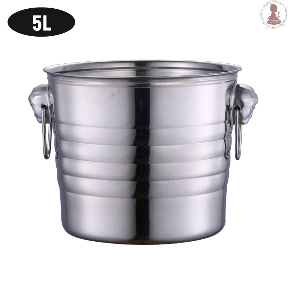 【med】Ice Bucket Well-made Stainless Steel Ice Cold Champagne Bucket Wine Chiller Container Beer Cooler