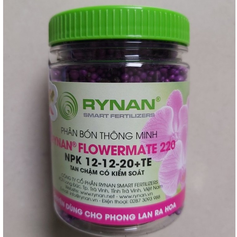Phân bón thông minh RYNAN - FLOWERMATE 220 NPK 12-12-20+TE lọ 150g chuyên lan ra hoa