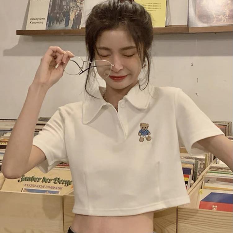 (MẪU MỚI-SLL) ÁO THUN CỔ SƠMI THÊU CROPTOP ❤️❤️❤️ XƯỞNG MAY NHÀ BELL_ATH069