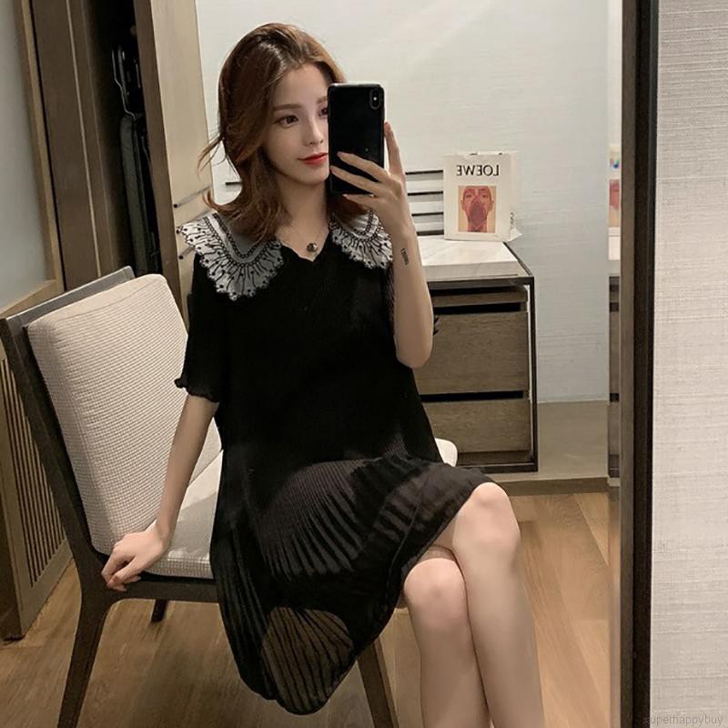Đầm tay ngắn chất Chiffon màu trơn thiết kế dáng rộng che khuyết điểm