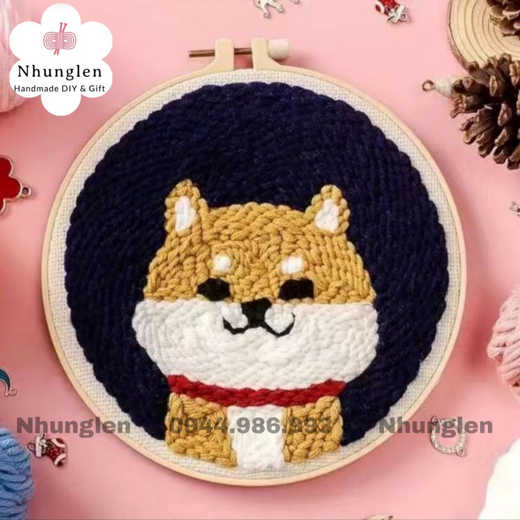 DIY Bộ Thêu Len Xù Shiba Vui Vẻ - Punch Needle Decor -  Qùa Tặng Handmade Ý Nghĩa
