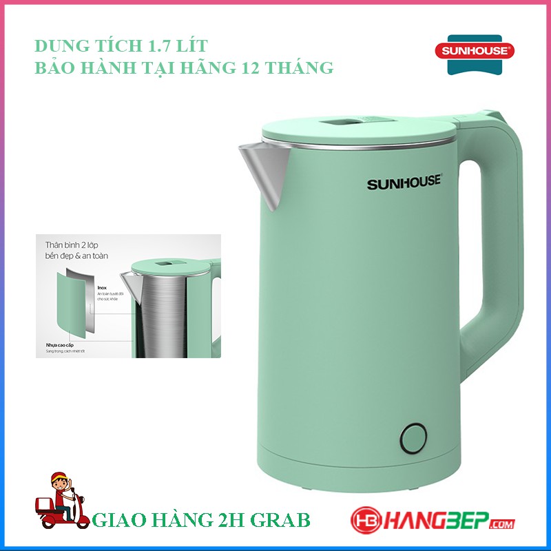 Bình đun siêu tốc inox 2 lớp Sunhouse 1.7 lít SHD1350 (new model 6.2021)