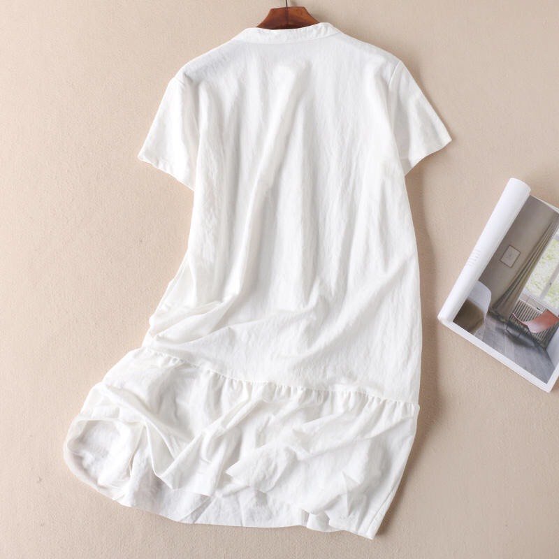Đầm suông linen tay ngắn trẻ trung, chất vải linen mềm mát, thời trang phong cách Nhật Bản Da80