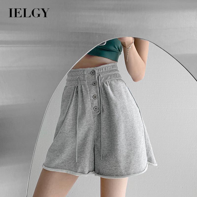 Quần short thể thao IELGY lưng cao dáng rộng phối dây rút thời trang mùa hè cho nữ