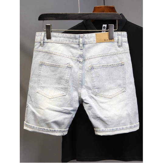 Quần short jean nam màu bạc,mẫu rách vải co giãn phong cách MH MEN STORE