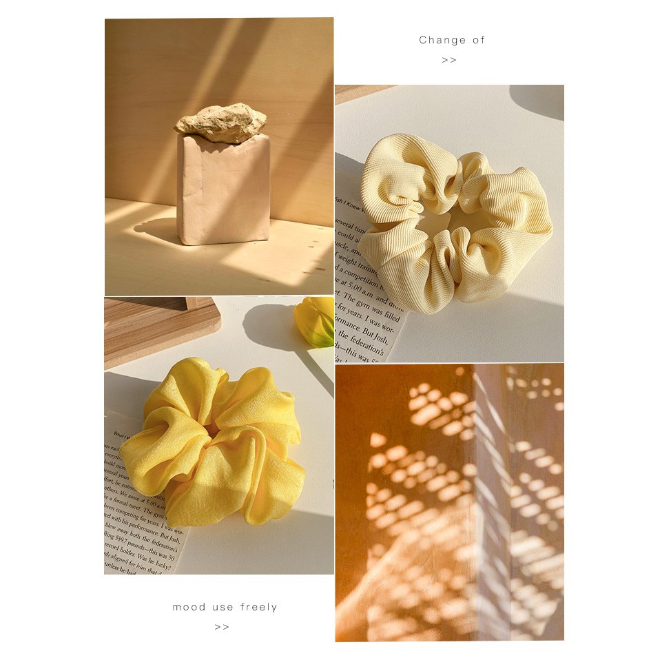 Giao ngẫu nhiên_Dây buộc tóc Scrunchies thời trang màu vàng chủ đạo