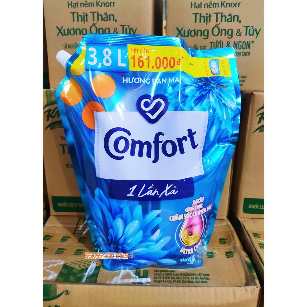 COMFORT Nước Xả Vải Làm mềm vải 3.8 lít 3.8l Hương Ban Mai Ngăn Ngừa Mùi Hôi 1 Lần Xả Túi Có Vòi Lớn