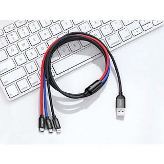 Cáp sạc 3 đầu, 3 in 1 sạc nhanh gấp đôi dây sạc thường dây cao cấp siêu bền 88027 hoangxuanvp88