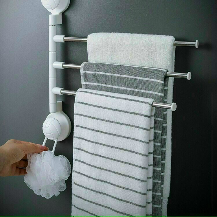 Giá Treo Khăn 3 Nhánh INOX Cao Cấp Xoay 180 Độ - Giá Treo Khăn Tắm Dọc Dán Tường 3 Nhánh Tặng Kèm Móc Treo Tiện Dụng