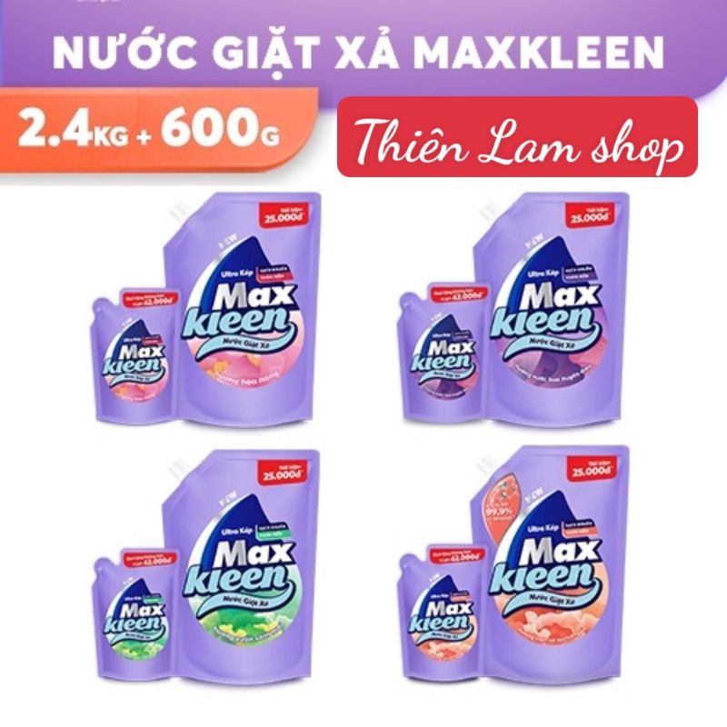 Nước giặt xả Maxkleen túi 2,4kg tặng kèm túi 600g cùng loại