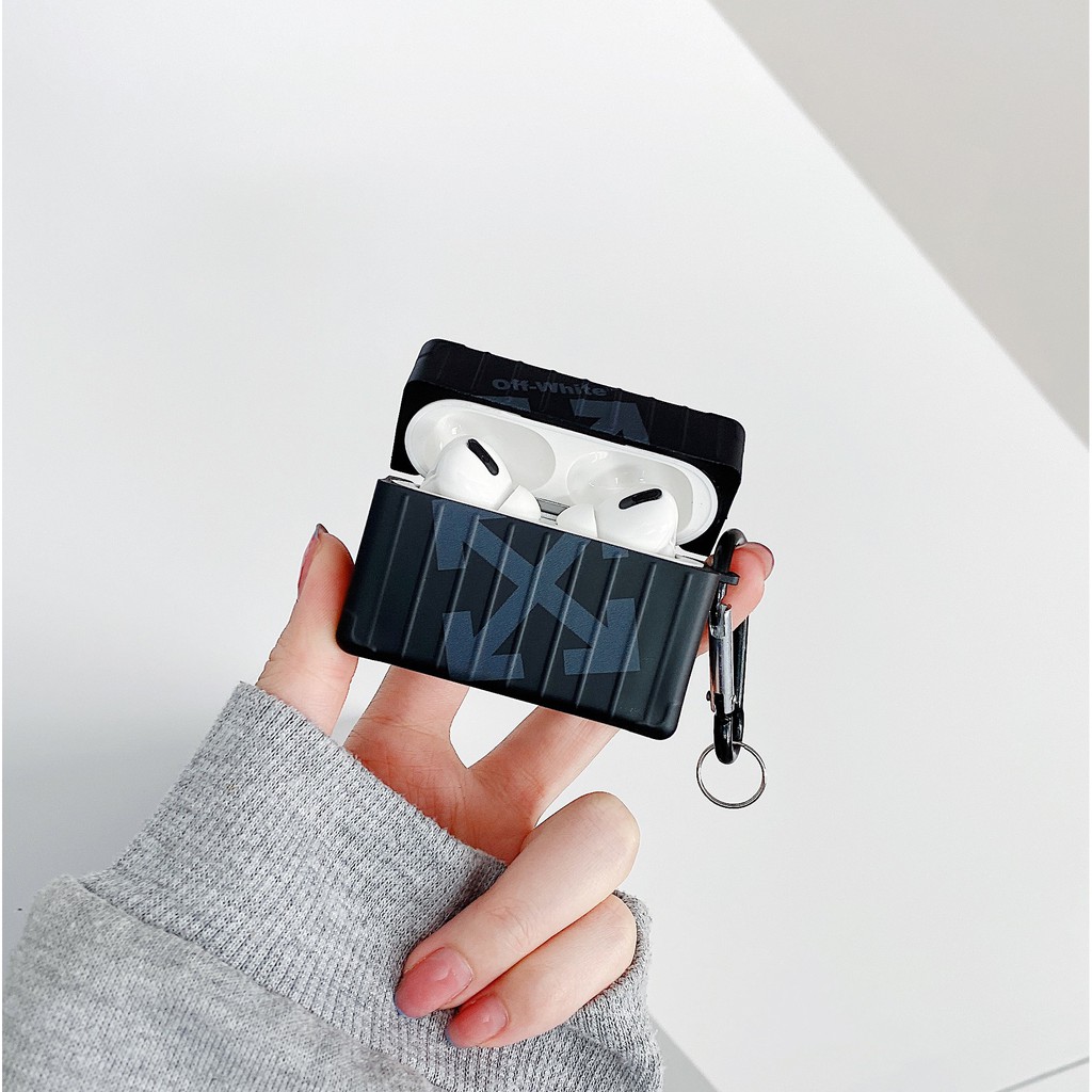 Vỏ bảo vệ hộp sạc tai nghe bluetooth in logo Off White đen đơn giản thích hợp cho Airpods Pro